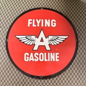 Vintage Ande Rooney’s FLYING A GASOLINE Porcelain Enamel Sign Advertising